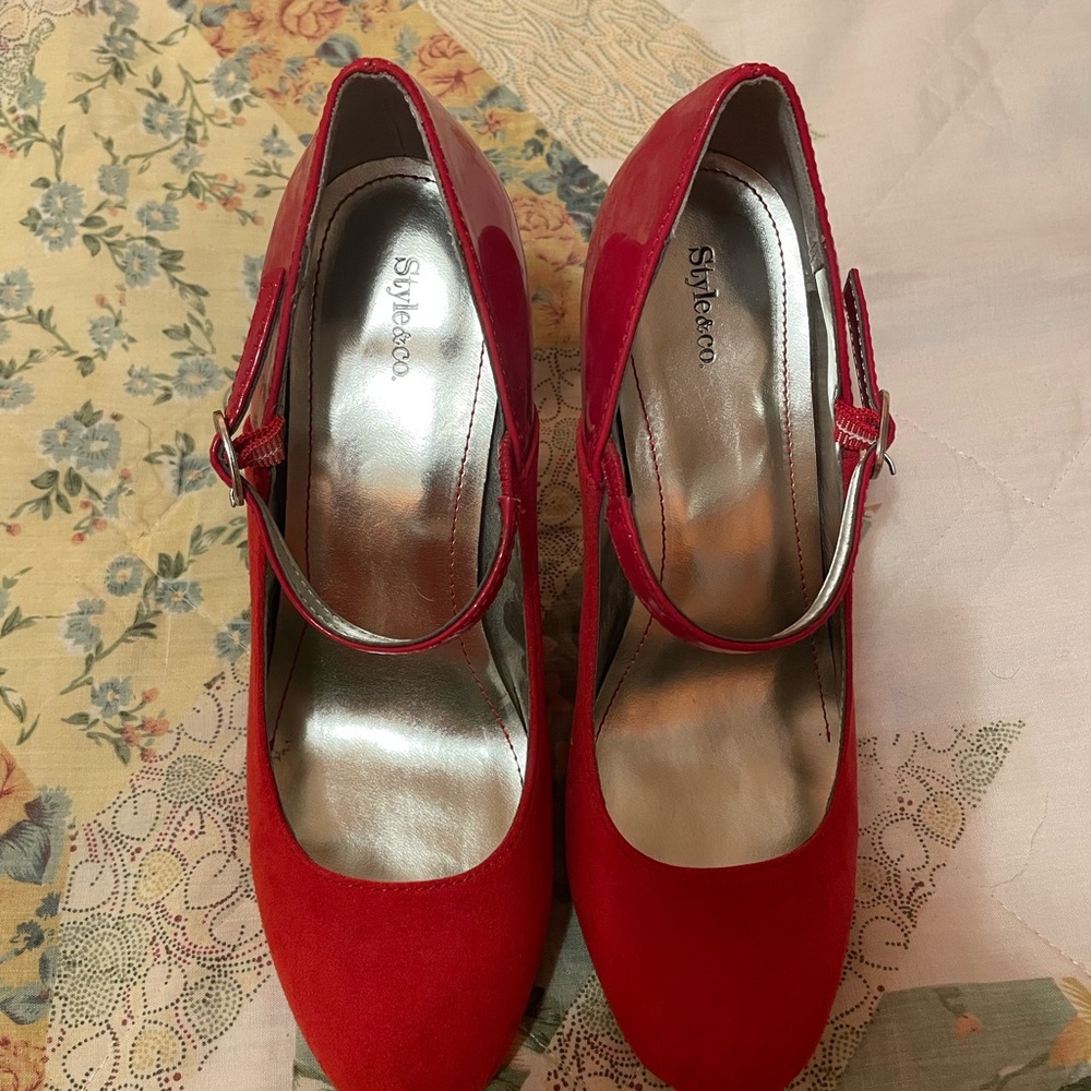 Style & Co. Red Mary Jane Heels with Ankle Strap